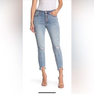 STS Blue Ellie High Rise Button Front Skinny Crop Jeans Raw Hem Size 26